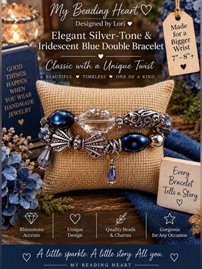 My Beading Heart by Lori - Silver Tone & Iridescent 
Blue Artisan Bracelet